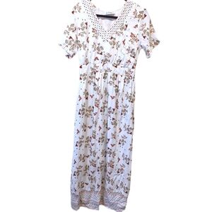 Floral Maxi Dress in White and Brown